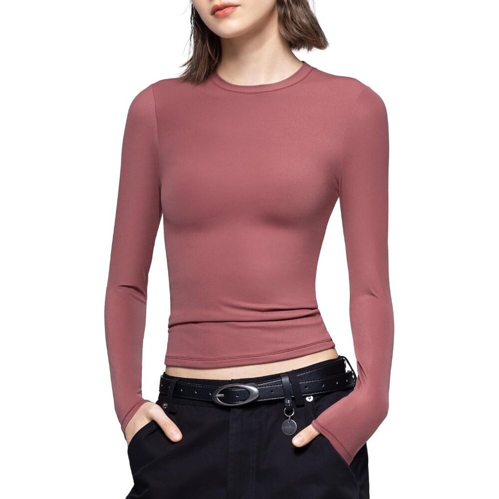 Women's Marsala Long Sleeve T Shirts Crew Neck Slim Fit Sexy Collection
